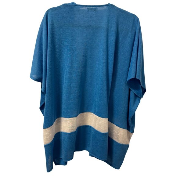 Tashon Open Front Blue & White Kimono Cardigan One Sz Open front cardigan - Picture 8 of 12